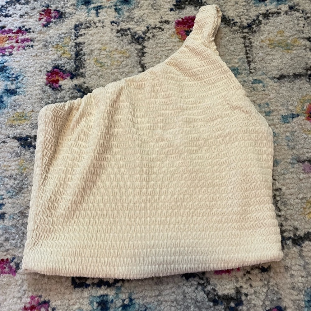 One-Shoulder Cream Crop Top